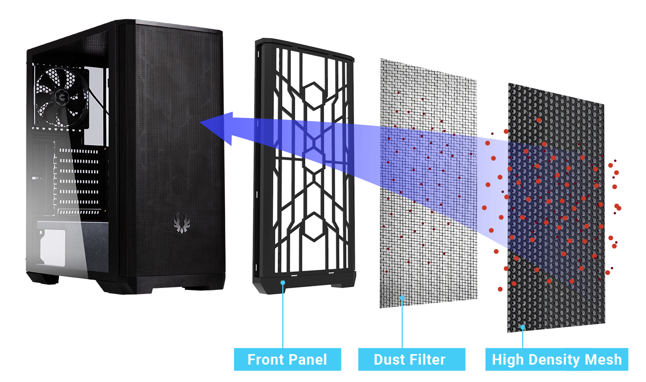 A NOVA MESH SE TG black case has the front disasembled